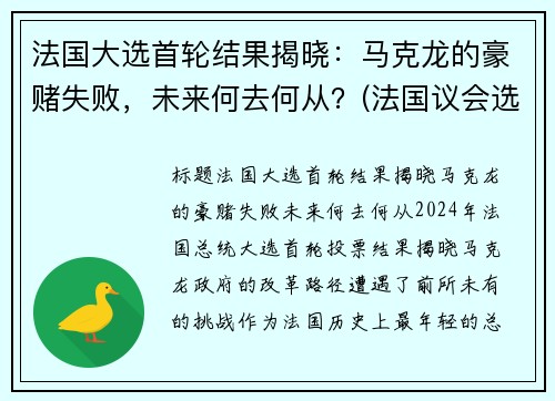 法国大选首轮结果揭晓：马克龙的豪赌失败，未来何去何从？(法国议会选举马克龙政党大胜几无悬念 对手只求少输)