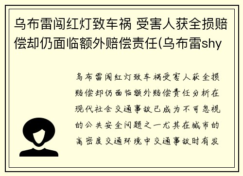 乌布雷闯红灯致车祸 受害人获全损赔偿却仍面临额外赔偿责任(乌布雷shy)